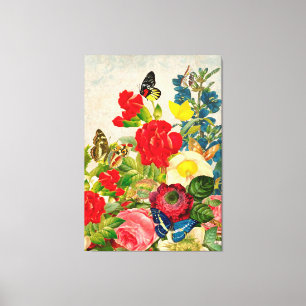 Lienzo Mariposas y flores de época