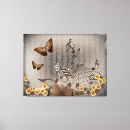 Lienzo Mariposas y notas musicales