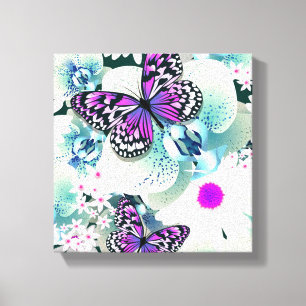 Lienzo Mariposas y orquídeas