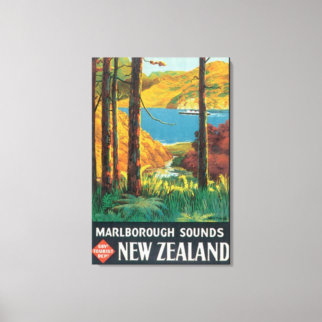 Lienzo Marlborough Sounds Vintage Travel Poster (Anverso)