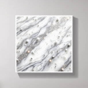Lienzo Mármol Blanco de Lujo y Perlas - Cristal Brillante