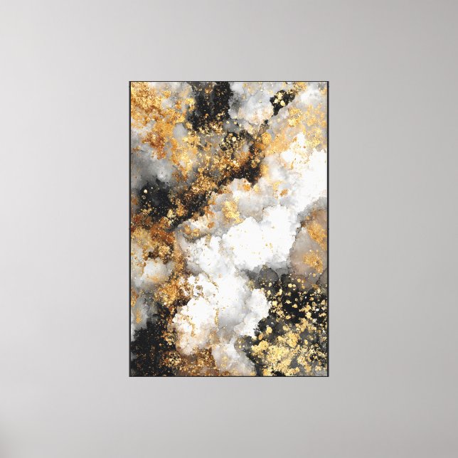 Lienzo Mármol blanco y gris con salpicaduras de oro Abstr (Anverso)