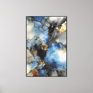 Lienzo Mármol de Medianoche: Abstracto Azul y Dorado