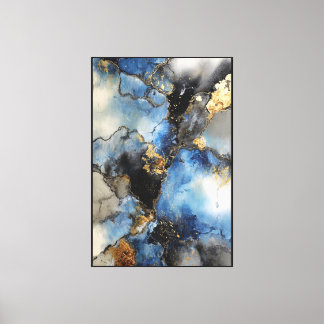 Lienzo Mármol de Medianoche: Abstracto Azul y Dorado