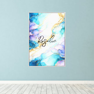 Lienzo Mármol Floral Abstracto Azul Turquesa Purpura Dora