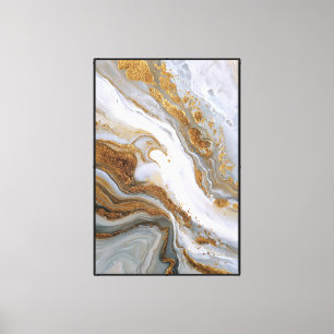 Lienzo Mármol gris y blanco con vetas de oro fluidas 
