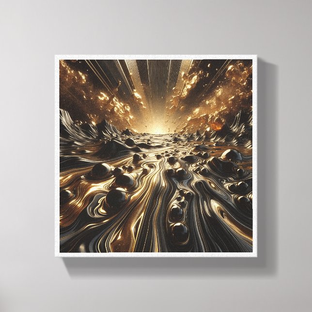 Lienzo Mármol Líquido Negro y Dorado de Lujo - Abstracció (Anverso)