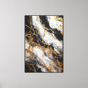 Lienzo Mármol negro y blanco con venas doradas abstracto 