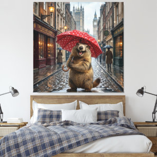 Lienzo Marmota Adorable en Londres con Paraguas de Lunare