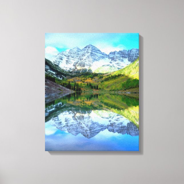 Lienzo Maroon Bells reflejándose en Maroon Lake (Anverso)