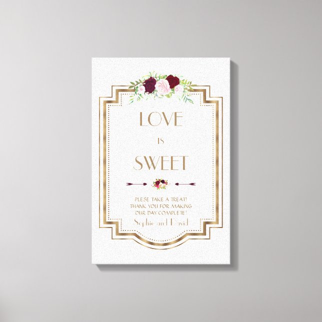 Lienzo Marsala Floral Gold Fall Love is Sweet Rótulo (Anverso)
