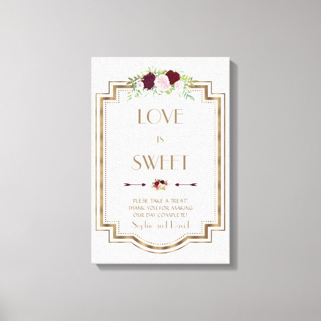 Lienzo Marsala Floral Gold Fall Love is Sweet Rótulo (Anverso)