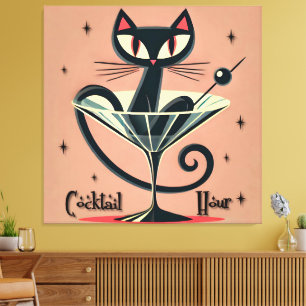 Lienzo Martini de gato negro de la era espacial futurista