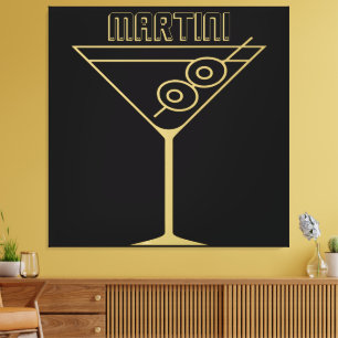Lienzo Martini de Oliva Dorado Moderno de Mitad de Siglo 