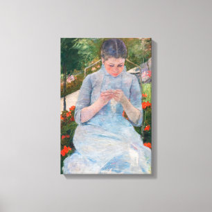 Lienzo Mary Cassatt - Niña cosiendo en un jardín