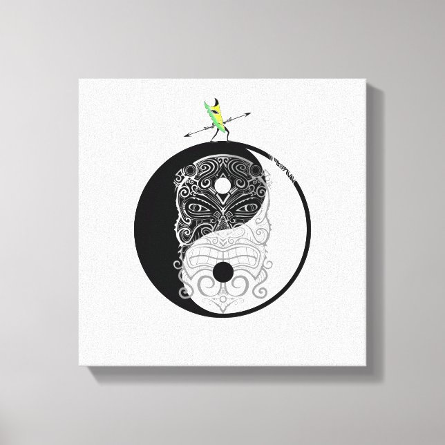 Lienzo Máscara de guerrero de Yin Yang Tiki (Anverso)