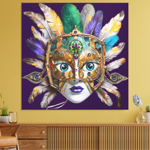 Lienzo Máscara de plumas y metal de Mardi Gras