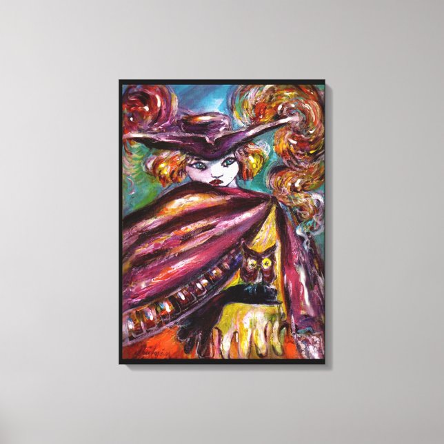 Lienzo Máscara desconocida/misteriosa con tricornio y búh (Anverso)