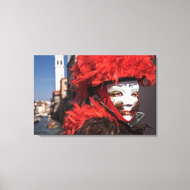 Lienzo Máscara roja de carnaval en Venecia, Italia (Anverso)