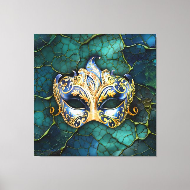 Lienzo Máscara veneciana sobre fondo Verde azulado-azul (Anverso)