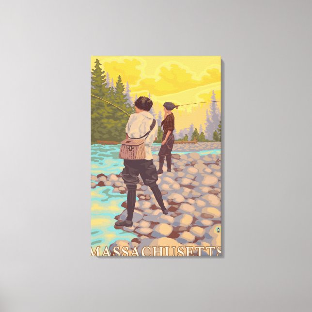 Lienzo MassachusettsWomen Fly Fishing Scene (Anverso)