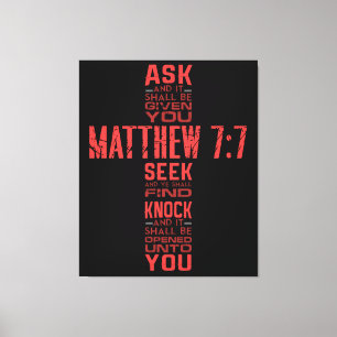 Lienzo Mateo 7:7 Biblia Verse Cross Canvas Art