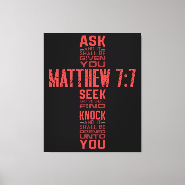Lienzo Mateo 7:7 Biblia Verse Cross Canvas Art (Anverso)