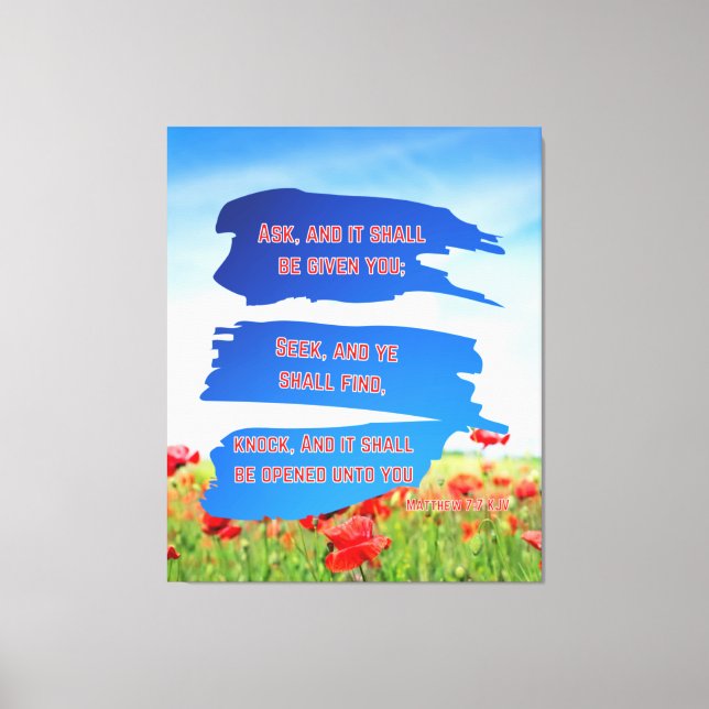 Lienzo Mateo 7:7 Biblia Verse KJV Pic Wall Art (Anverso)