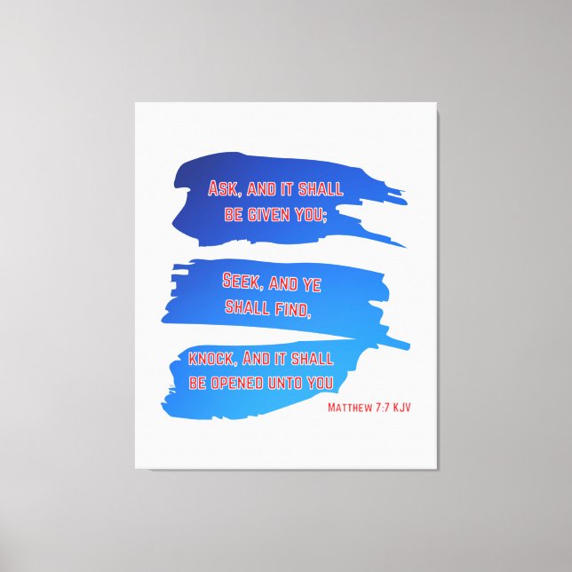 Lienzo Mateo 7:7 Biblia Verse KJV Wall Art (Anverso)