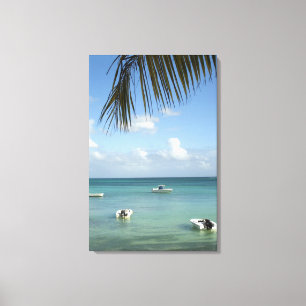 Lienzo Mauricio, Grand Baie. Barcos anclados en el