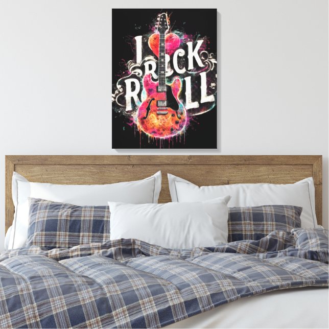 Lienzo Me encanta la pintura de guitarra eléctrica Rock N (Insitu(Dormitorio))