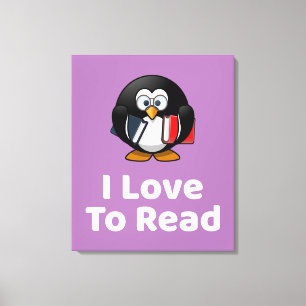 Lienzo Me Encanta Leer La Divertida Lectura Pingüino