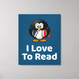 Lienzo Me Encanta Leer La Divertida Lectura Pingüino