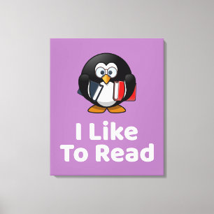 Lienzo Me Gusta Leer Lecturas Graciosas De Pingüino