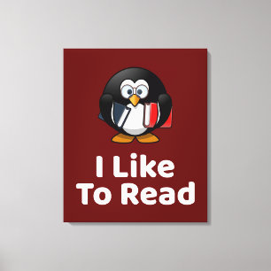 Lienzo Me Gusta Leer Lecturas Graciosas De Pingüino