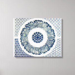 Lienzo Medallón Chino: Chinoiserie Azul Índigo
