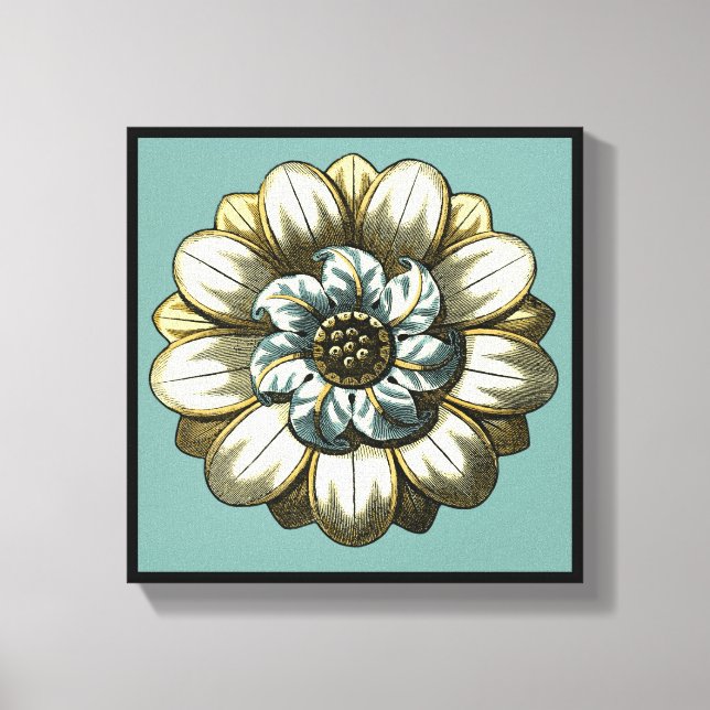 Lienzo Medallón Ornate Floral sobre fondo azul claro (Anverso)