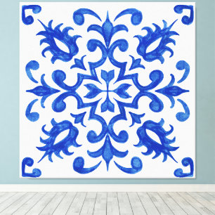 Lienzo Medallón redondo central de azulejo azul portugués