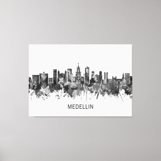 Lienzo Medellín Colombia Skyline BW (Anverso)