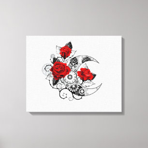 Lienzo Media luna mecánica con rosas rojas