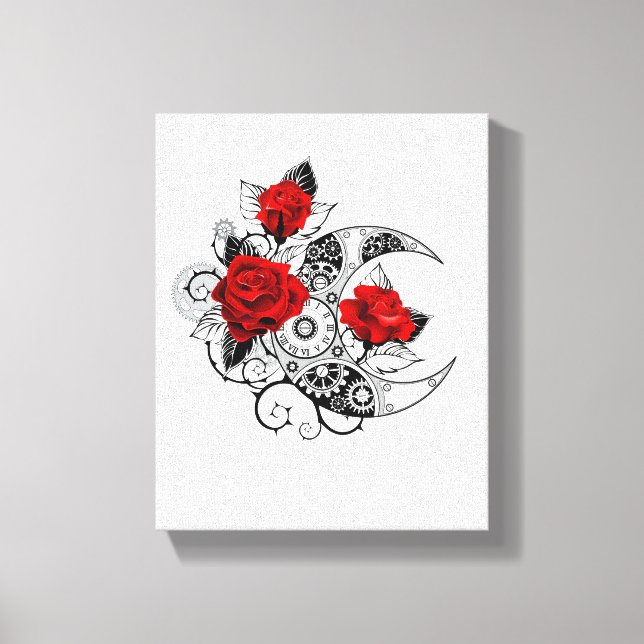 Lienzo Media luna mecánica con rosas rojas (Anverso)