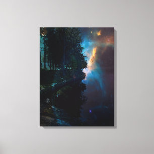 Lienzo Medianoche celestial en la orilla del lago azul