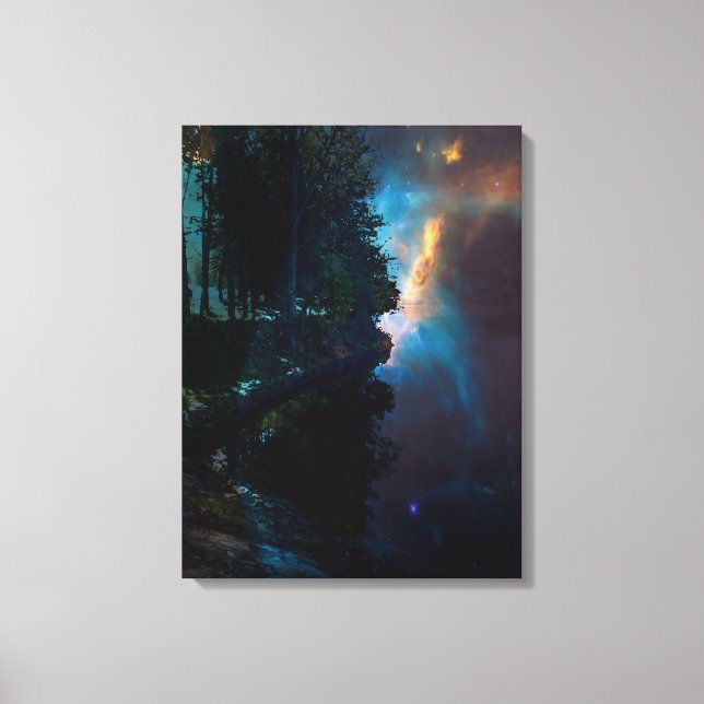 Lienzo Medianoche celestial en la orilla del lago azul (Anverso)