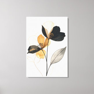 Lienzo Medianoche y Flor de Amber: Botánica Minimalista M