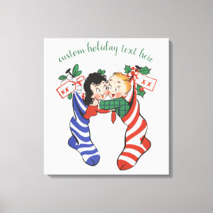 Lienzo Medias de Navidad Vintage con Niños Lindos