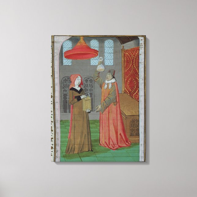 Lienzo Médica examinando la orina de Santa Isabel (Anverso)