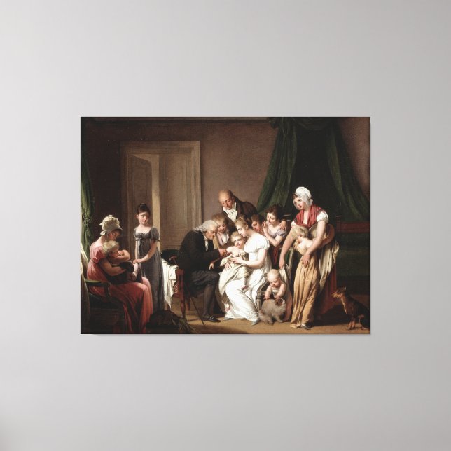Lienzo Médico familiar vacunando pintura de aceite viejo  (Anverso)