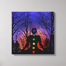 Lienzo Meditación en el parque | Yoga, árboles y atardece