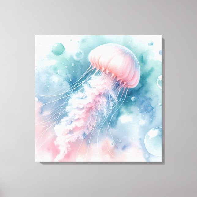 Lienzo Medusa delicada de acuarela rosa (Anverso)
