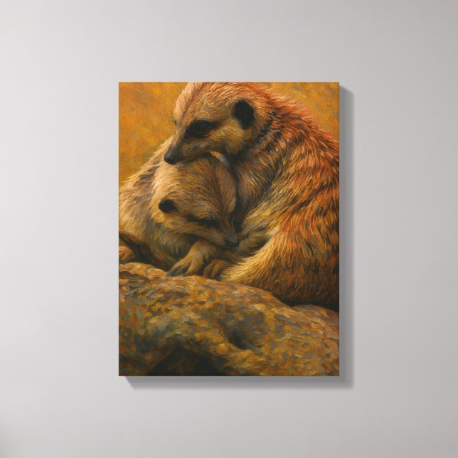 Lienzo Meerkat Cuddle - Pintura de vida silvestre en la T (Anverso)